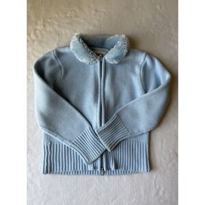 Cherokee Baby Blue Faux Fur Collar Double Zip  Cardigan Girls Size 6X Preppy